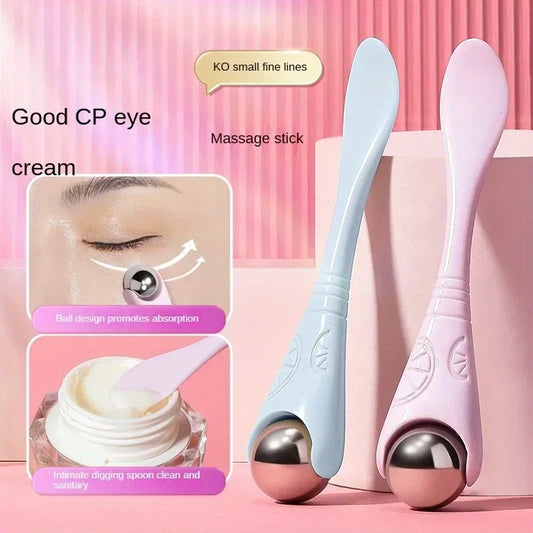 A double-ended manual eye massage roller with a gentle roll-on design for delicate eye treatments