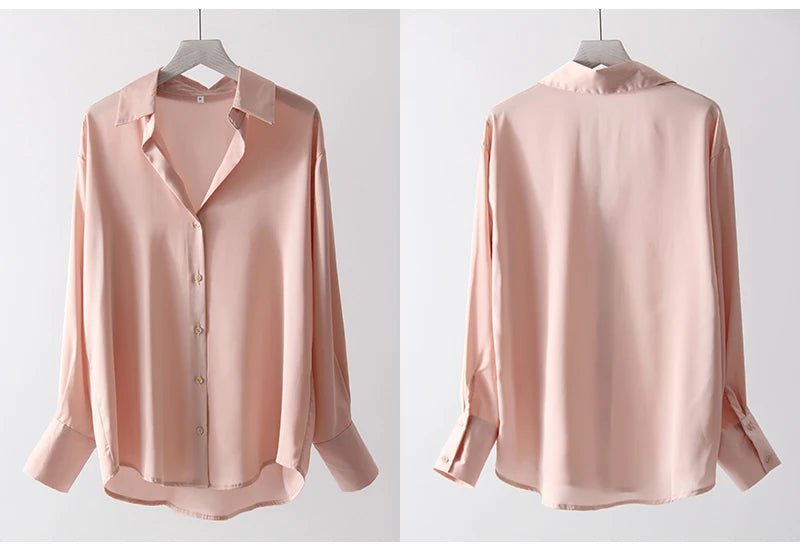 Office Wear Women Shirts Satin Blouse Luxury Pink Long Sleeve Formal Shirts Female Button Silk Tops For Women Elegant All-Match