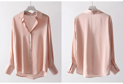 Office Wear Women Shirts Satin Blouse Luxury Pink Long Sleeve Formal Shirts Female Button Silk Tops For Women Elegant All-Match