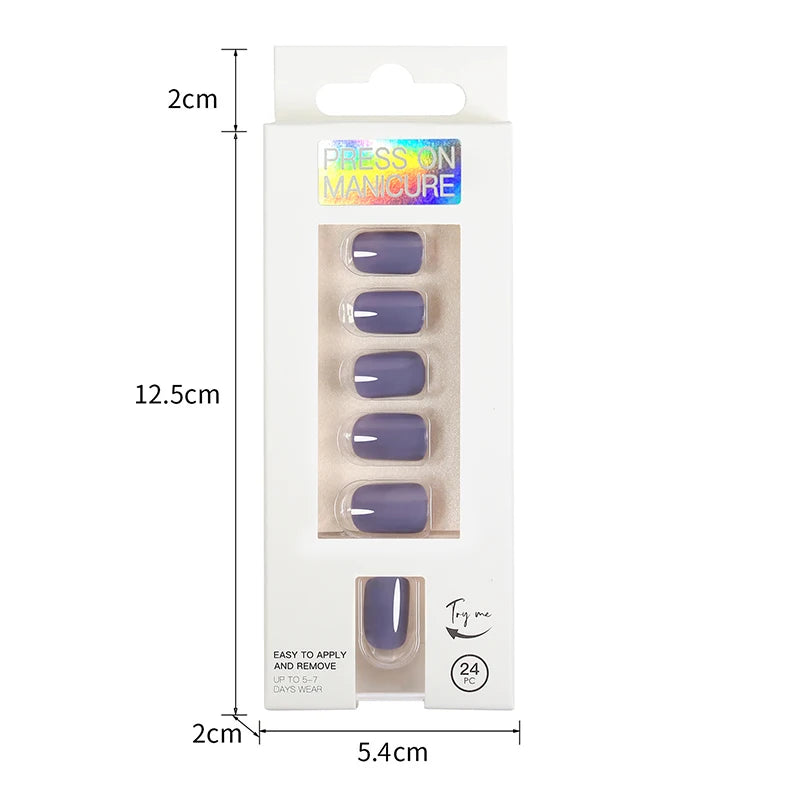 Short Full Press on Nails 24 Pcs False Nails Set Stick on Nails High Quality Reusable Fake Nails Solid Color Design Nail Art