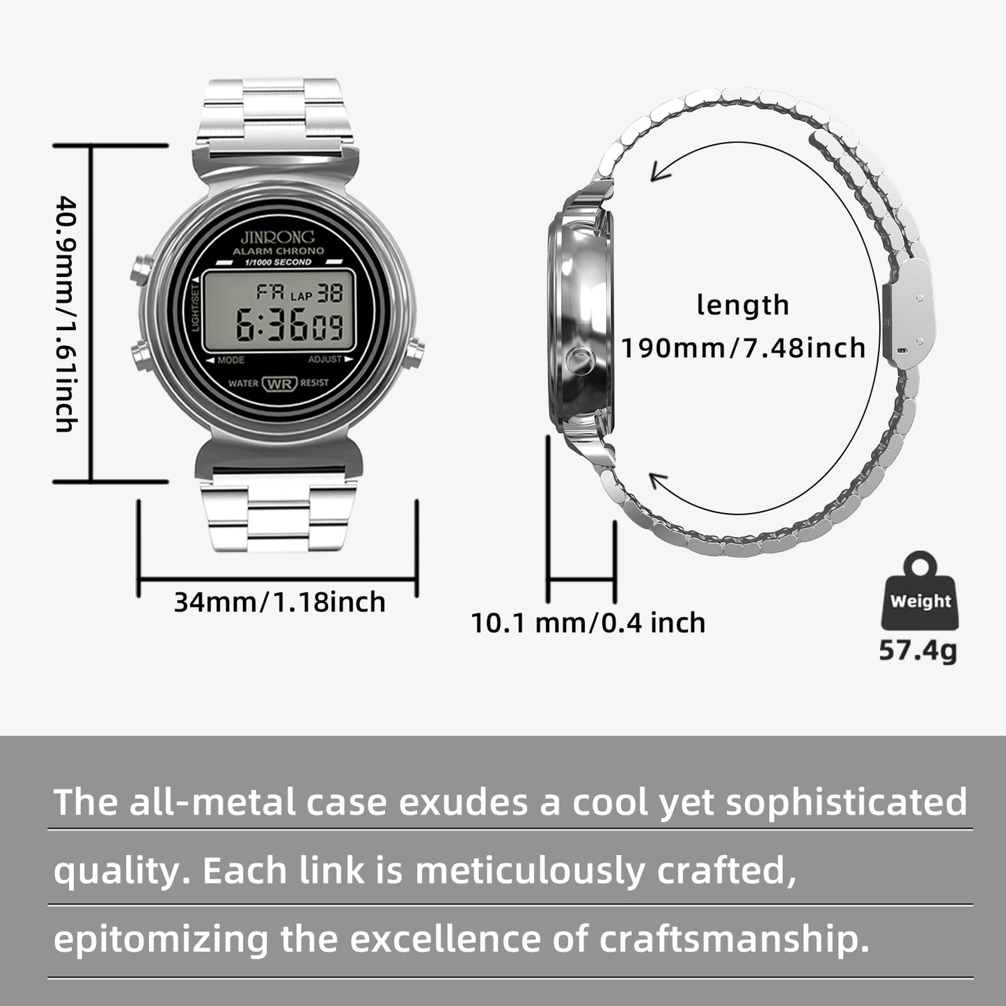 Fashionable men's and women's digital watches, waterproof 30M, stainless steel strap, LED backlight, date and week display