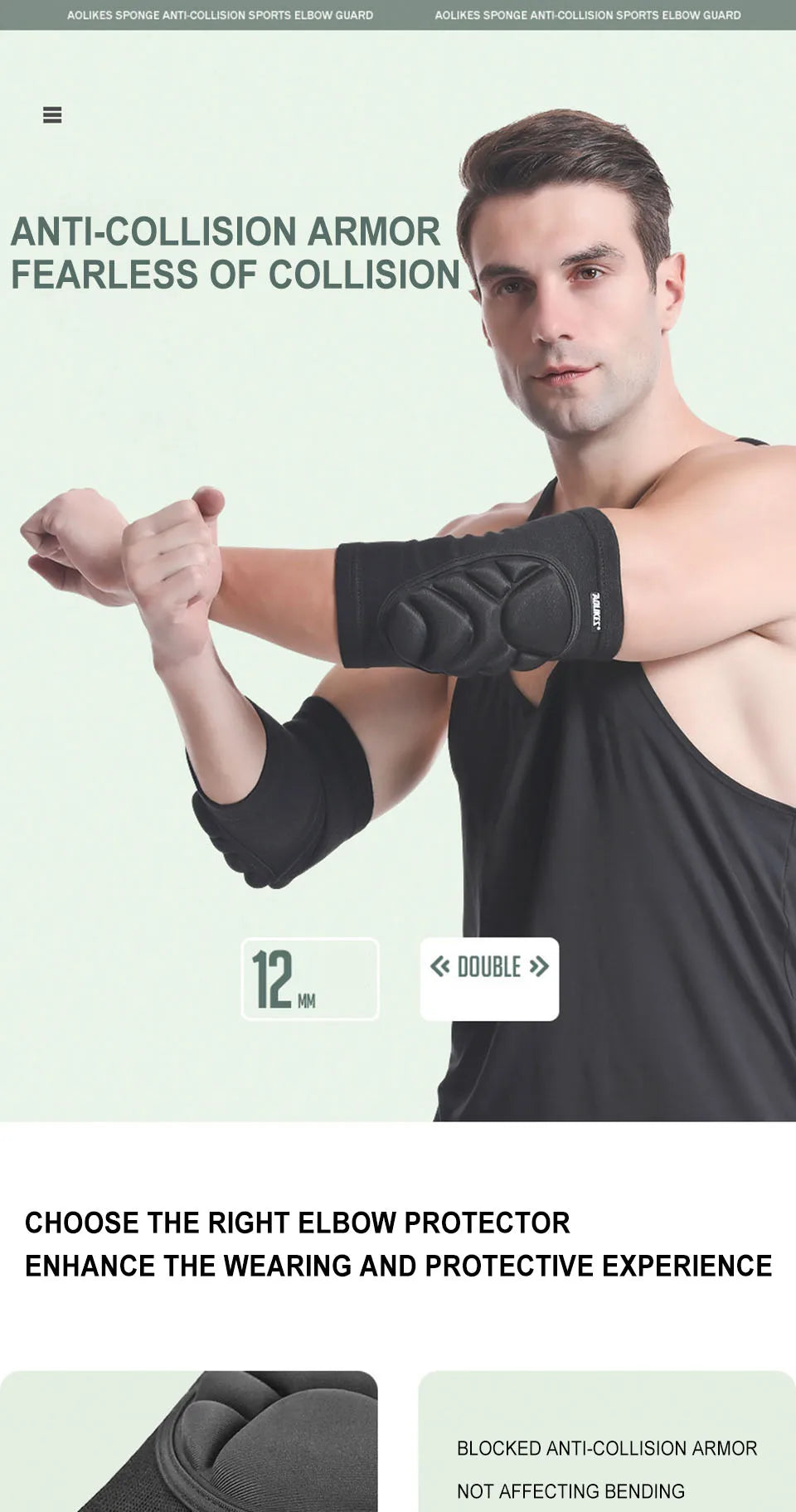 AOLIKES 1Pair Knee Elbow Pads, Thick Sponge Collisioned Kneepads for Work, Basketball Wrestling Football Volleyball Cycling