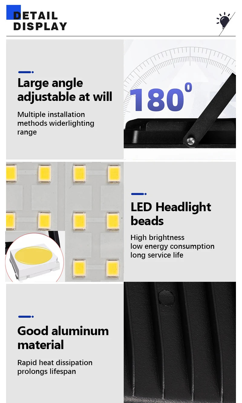 Outdoor IP66 Waterproof Path Light Spotlight LED Floodlight AC220V 10W 20W 30W 50W 100W 200W Outdoor Garden Porch Courtyard Lamp