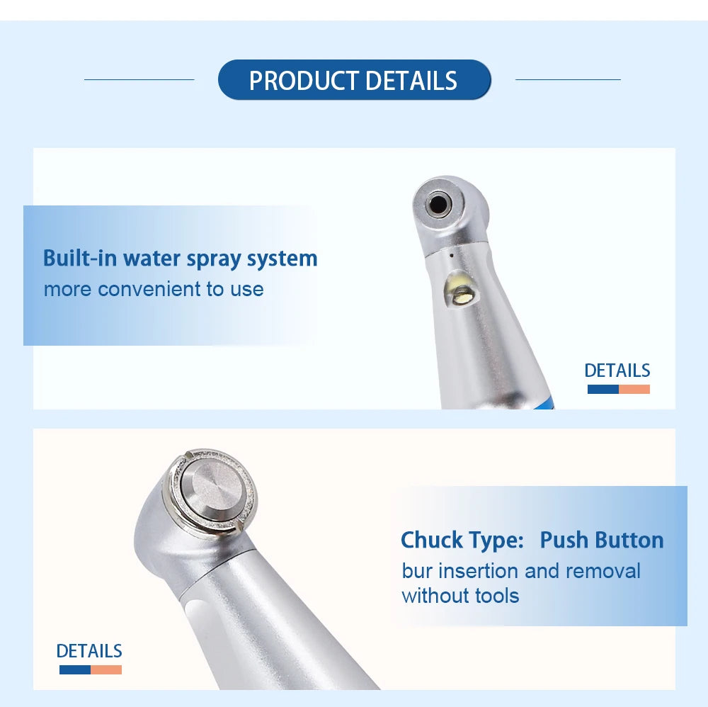Dental LED Light inner 1:1 Ratio Contra Angle E-generatorLow Speed Handpiece Inner Water Spray E-Typle coupler