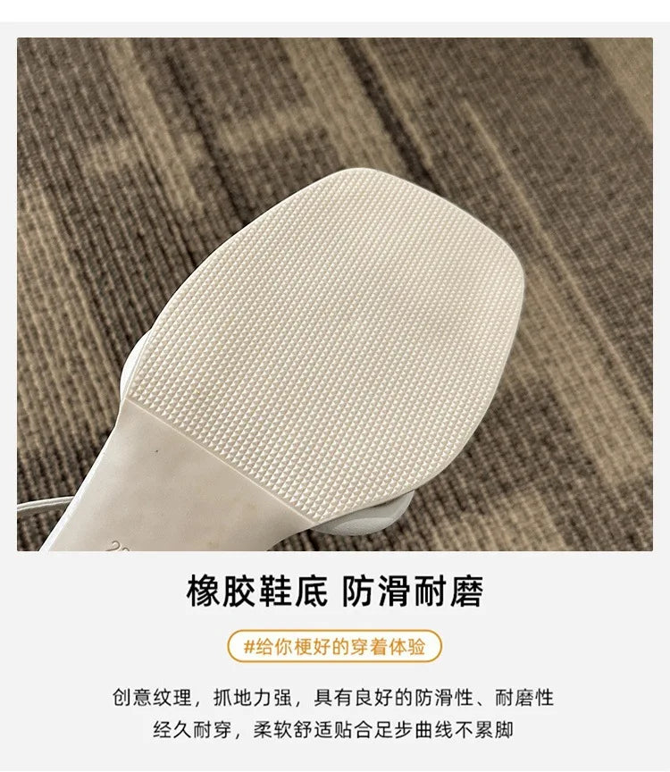 Sandals, 2024 Summer New Fashion Gentle Retro Chunky Non-slip Sandals, A Line with 5cm High Heels Summer Beach Sandals