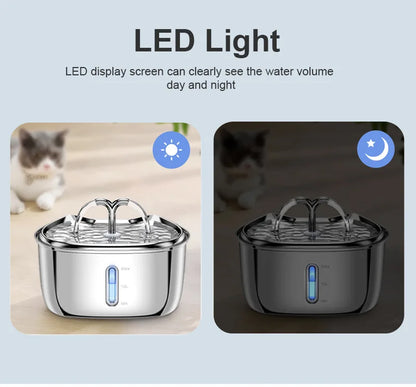 Stainless Steel Pet Water Feeder Cat Automatic Water Fountain USB Electric Mute for Cat Dog Filter Fountain Smart Drinking Bowl
