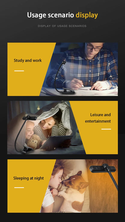 LED Book Light USB Rechargeable Reading Light Warm Cool White Daylight Portable Flexible Easy Clip Night Reading Lamp New