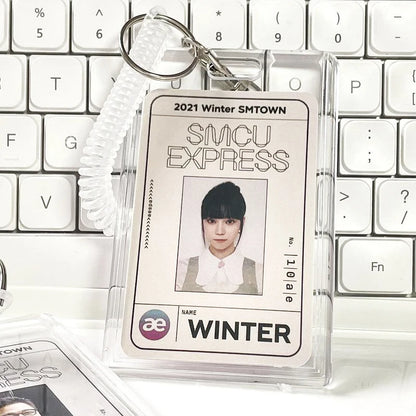 Small Card Access Control Card Cover Acrylic Transparent Double Card Protection Cover Elastic Keychain ID Card Bus Work Card