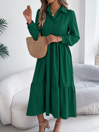Casual Vacation Long Sleeved Turn-down Collar Single-Breasted Dress Spring Autumn Fashion Women's Clothing
