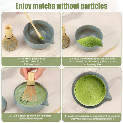 5PCS Japanese Matcha Tea Set Includes Matcha Bowl w Spout Matcha Whisk Holder Matcha Whisk Tea Scoop Tea-making Tools Accessorie