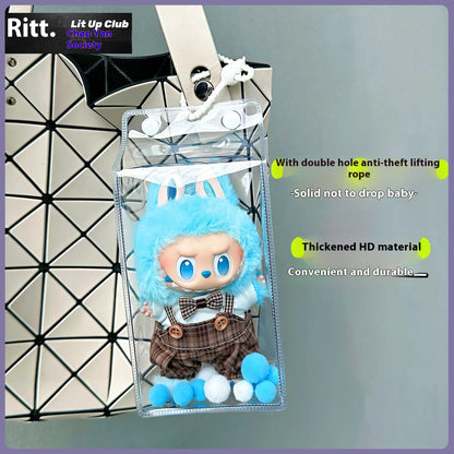Labubu Fully Transparent Square Walking Bag Labubu Sitting Posture Protective Cover Labubu Protective Cover Display Bag Fashion