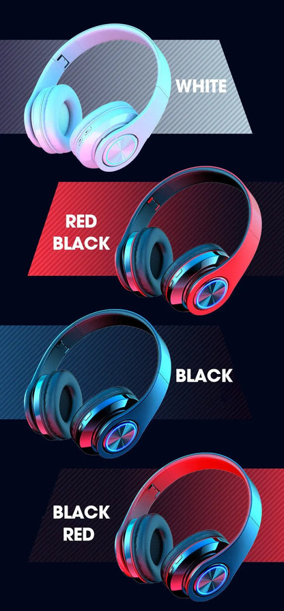 over-ear bluetooth headset wireless subwoofer headset folding card colorful luminous headset