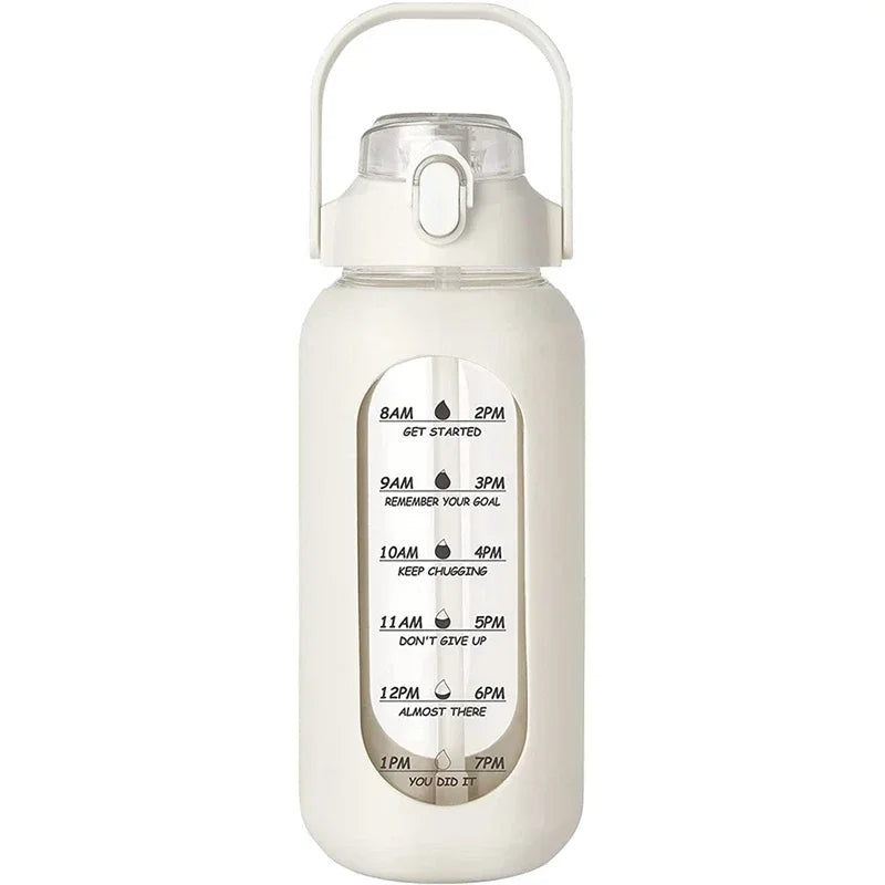 1000ML Glass Water Bottles with Straw, Glass Bottle with Silicone Sleeve and Time Marker, for Gym Camping Home Office