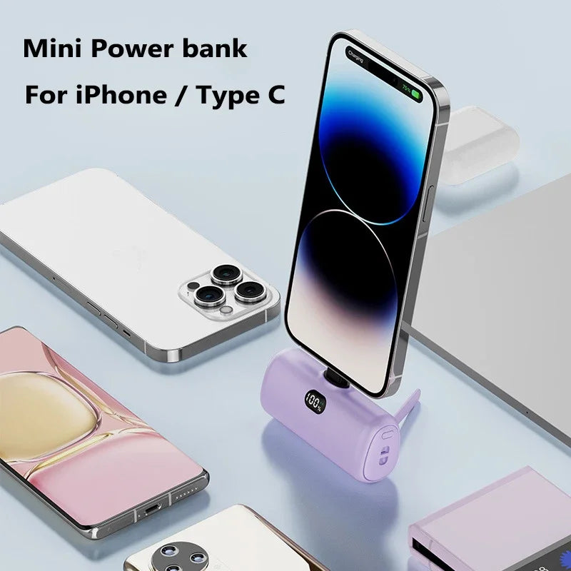 New Mini Capsule Power Bank Pocket Fast Charging Digital Display Power Bank Holder Portable Power Bank for iPhone,Xiaomi,Huawei