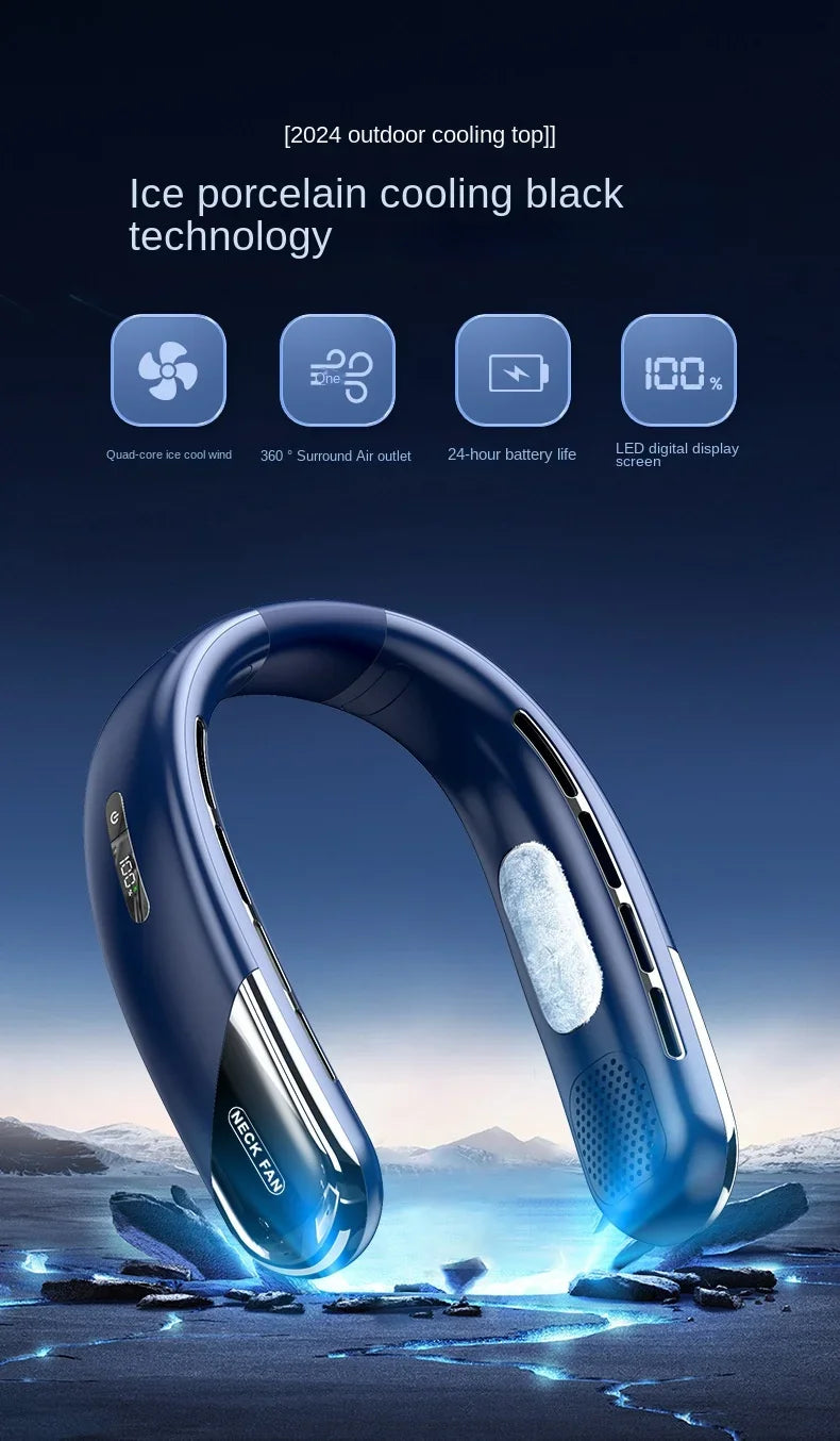10000mAh Portable Neck Fan Mini Bladeless Silent Neckband Fan USB Rechargeable 3 Speeds Mute Wireless Electric Neck Cooler Fans