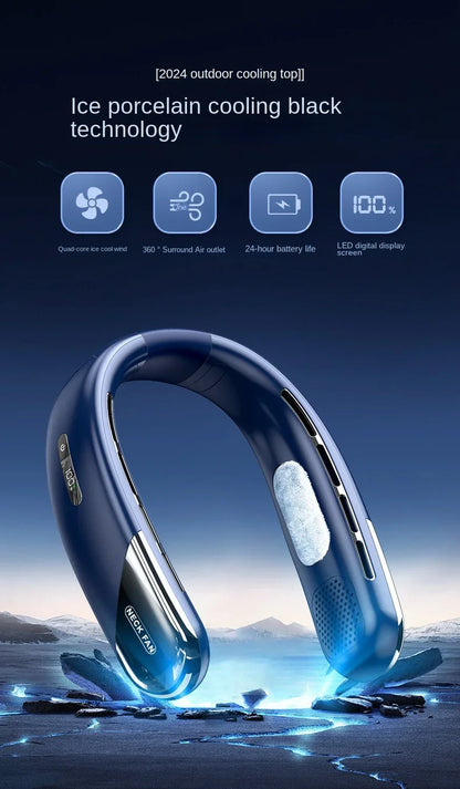 10000mAh Portable Neck Fan Mini Bladeless Silent Neckband Fan USB Rechargeable 3 Speeds Mute Wireless Electric Neck Cooler Fans