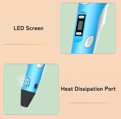 2023 Handwork 3D Pen 3d Printing Pen DIY Drawing Pens PLA Filament Birthday Christmas Gift For Kids Children with Power Adapter