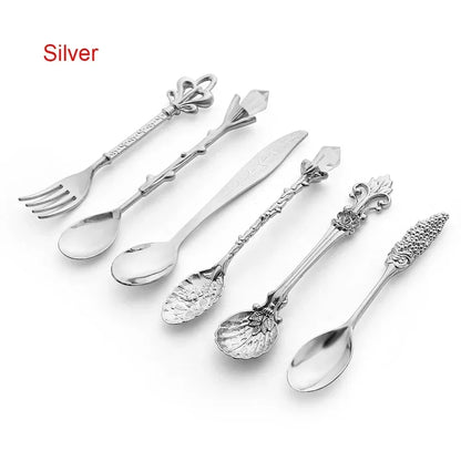 6pcs Set Ice Cream Spoon Jam Spoon Dessert Spoon Zinc Alloy Coffee Spoon Tableware Kitchen Uten Vintage Palace Coffee Spoon