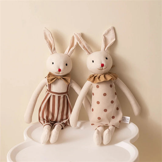 Stuffed Bunny Cloth Dress Toys Smoothing Toy for Infant Cuddling sleep doll for Girls Handmade Diversity Brown Rabbit Plushie