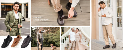 FitVille Men's Leather Shoes Diabetic Shoes Casual Oxford Shoes Adjustable Lightweight Formal Business Shoes for Swollen Feet