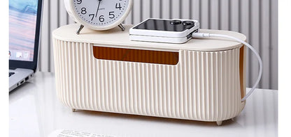 Creative Simple Wire Box Bamboo Wood Cover Cable Management Box Plug Board Storage Box Power Cord Charger Storage