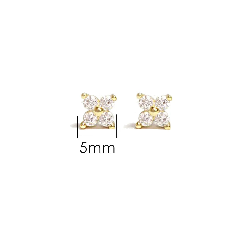Dainty Flower Stainless Steel Butterfly Stud Earrings for Women Cartilage Ear Ring Cute Zircon Gold Color Clover Jewelry Gift