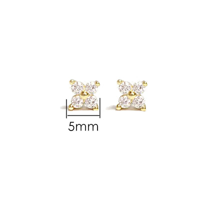 Dainty Flower Stainless Steel Butterfly Stud Earrings for Women Cartilage Ear Ring Cute Zircon Gold Color Clover Jewelry Gift