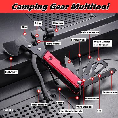 Camping Gear Multitool,Survival Gear for Outdoor Hunting Hiking, Emergency Escape Tool with Axe,Hammer,Plier,Knife,Bottle Opener