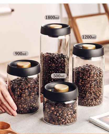 Vacuum Sealed Jar Coffee Bean Storage Bottle Kitchen Food Grain Tea Glass Jar Fresh Storage Jar Kitchen Accessories