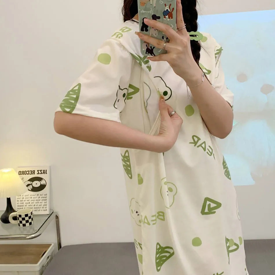 Maternity Clothings Nursing Dresses Breastfeeding Sleepwear Pattern Printing Cheerful and Lively Girl Feeling for Pregnant Women
