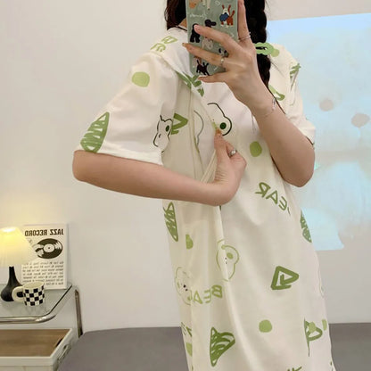 Maternity Clothings Nursing Dresses Breastfeeding Sleepwear Pattern Printing Cheerful and Lively Girl Feeling for Pregnant Women