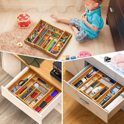 Bamboo Expandable Drawer Tray for Utensils Holder Adjustable Cutlery Organizer Wood Drawer Dividers Organizer For Silverware