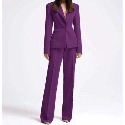 Office Lady Fashion Beige Women Suits One Button Peak Lapel 2 Piece Jacket Pants Slim Fit Smart Causal Conjuntos De Pantalones