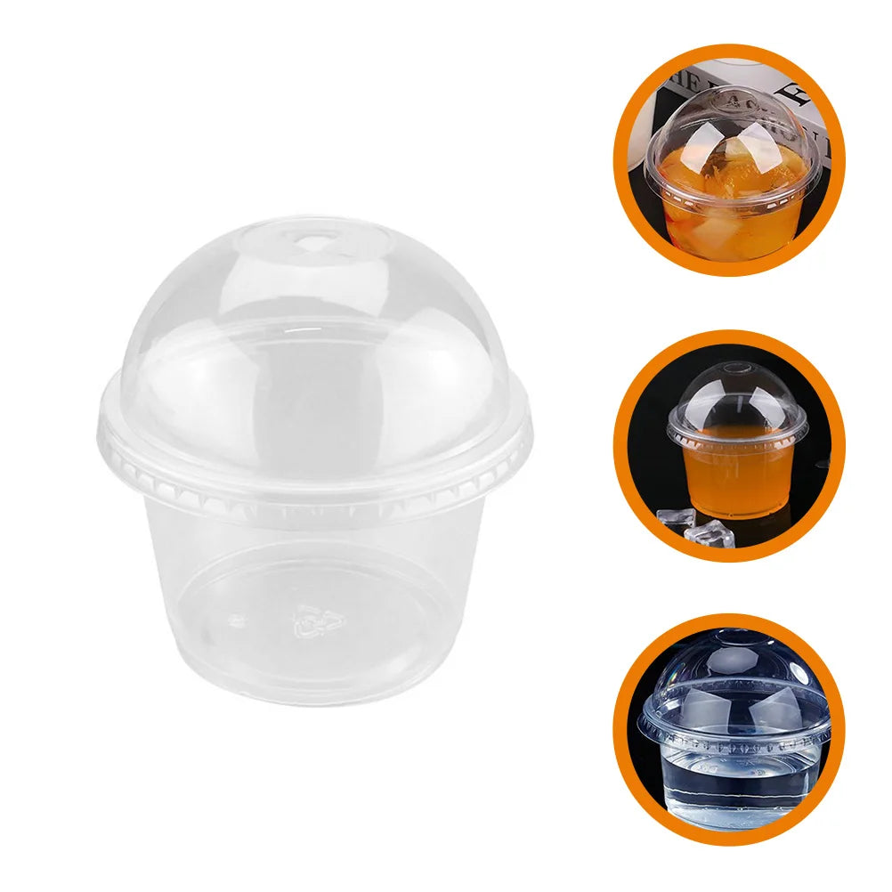 50pcs 250ml Disposable Salad Cup Dessert Cups with Lids Disposable Pudding Plastic Cups for Soup Sundaes Ice Cream