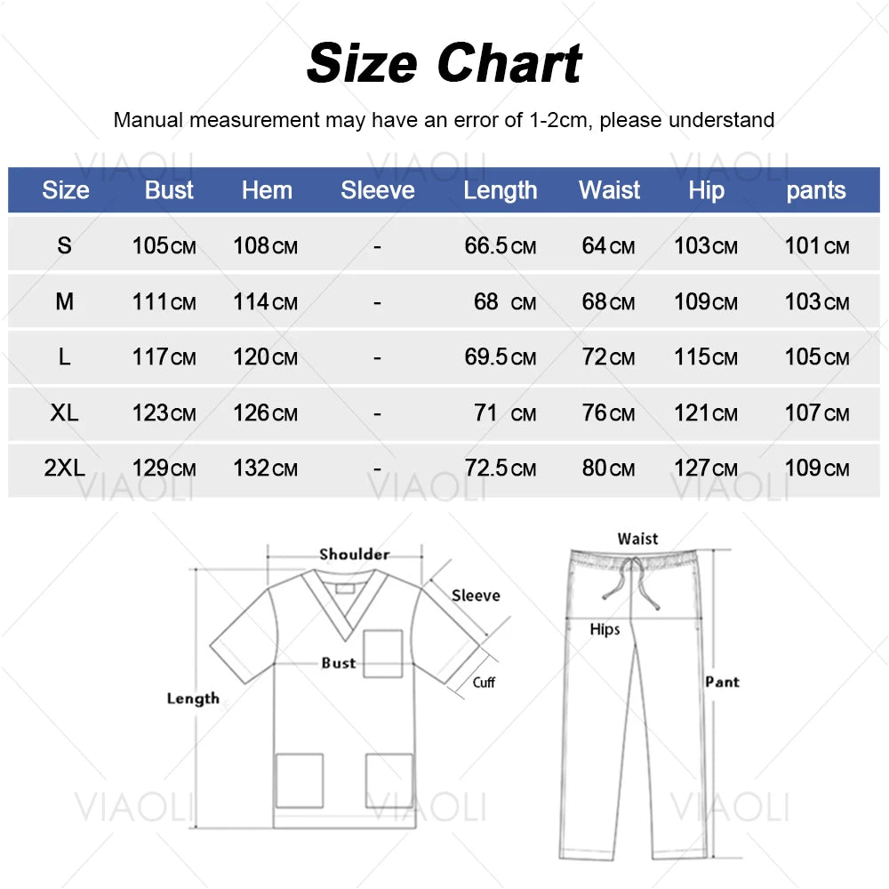 Scrubs Uniforms Sets Medical Nursing Hospital Working Clothes Solid Color Surgical Gowns Breathable Scrub Top Joggers Pants Suit