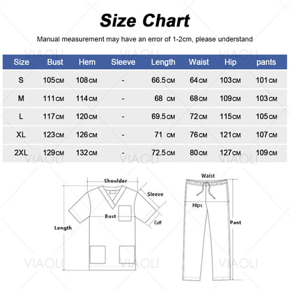 Scrubs Uniforms Sets Medical Nursing Hospital Working Clothes Solid Color Surgical Gowns Breathable Scrub Top Joggers Pants Suit