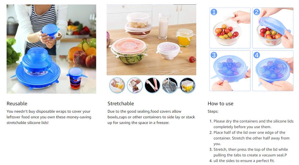 12PCS Silicone Cover Stretch Lids Reusable Airtight Food Wrap Covers Keeping Fresh Seal Bowl Stretch Wrap Cover Kitchen Cookware