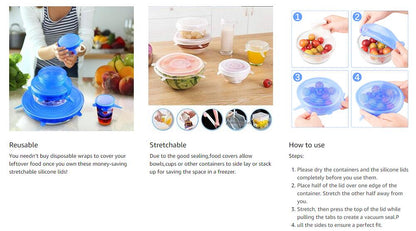 12PCS Silicone Cover Stretch Lids Reusable Airtight Food Wrap Covers Keeping Fresh Seal Bowl Stretch Wrap Cover Kitchen Cookware