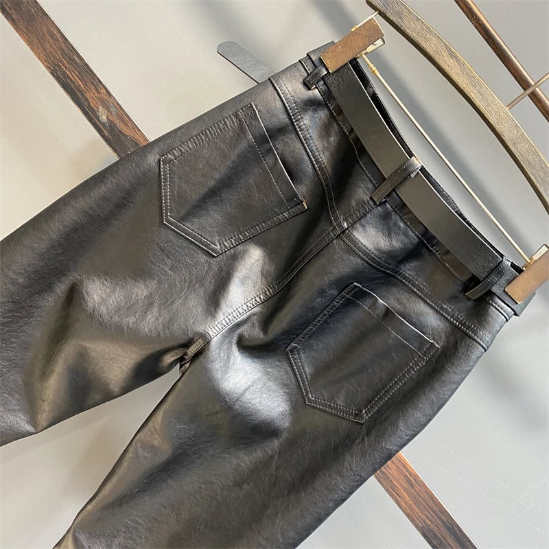 Palazzo Pants Women's Pants Imitation Leather Trousers 2023 New Autumn And Winter Pu Pencil High Faux pants