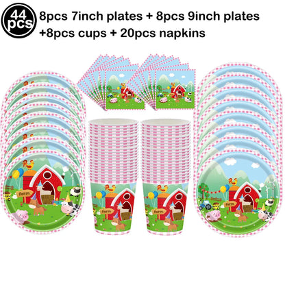 Farm Animals Tableware Plates Cups Napkins Tablecloth Farm Birthday Party Decor Birthday Banner Farm Animals Pig Cow Balloon