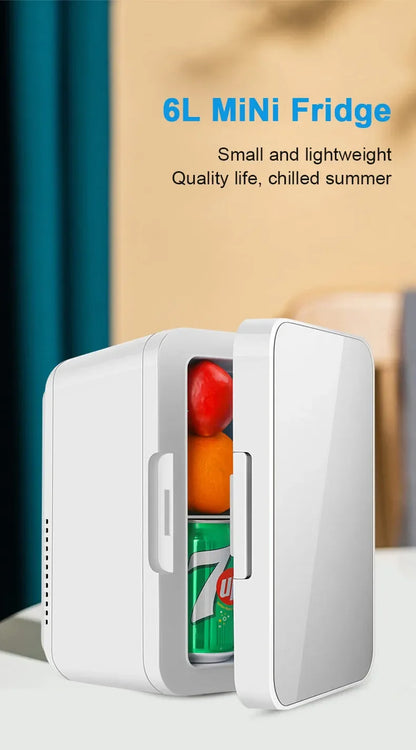 6L Mini Car Refrigerator 12V DC 220V AC Electric Portable Beauty Cooler Warmer Car Mini Fridge Ice Box for Home Camping Travel