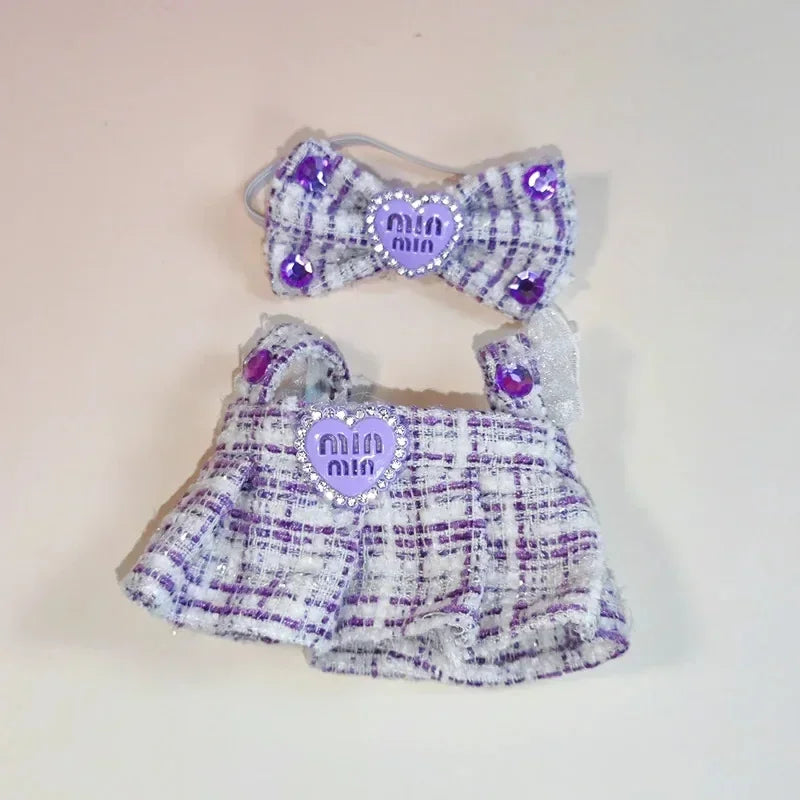 Labubu Sitting Party Outfit V1 V2 Doll Clothes Classic Grid Dress with Fragrance Kids Gift Set