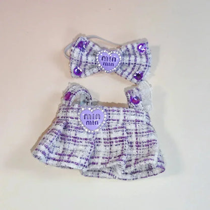 Labubu Sitting Party Outfit V1 V2 Doll Clothes Classic Grid Dress with Fragrance Kids Gift Set