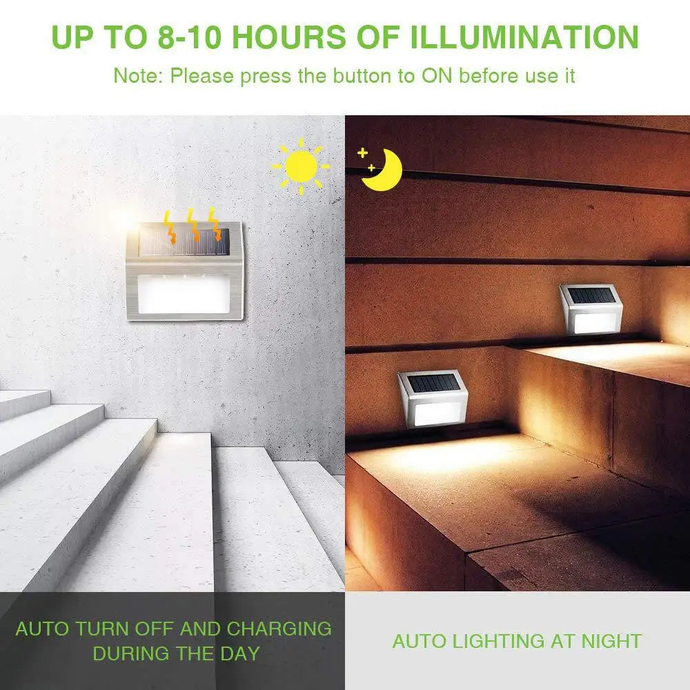 3LED Step Light Stainless Steel Solar Fence Lights Waterproof Outdoor LED Wall Lamps Deck Lights For Stair Garden Fence Patio