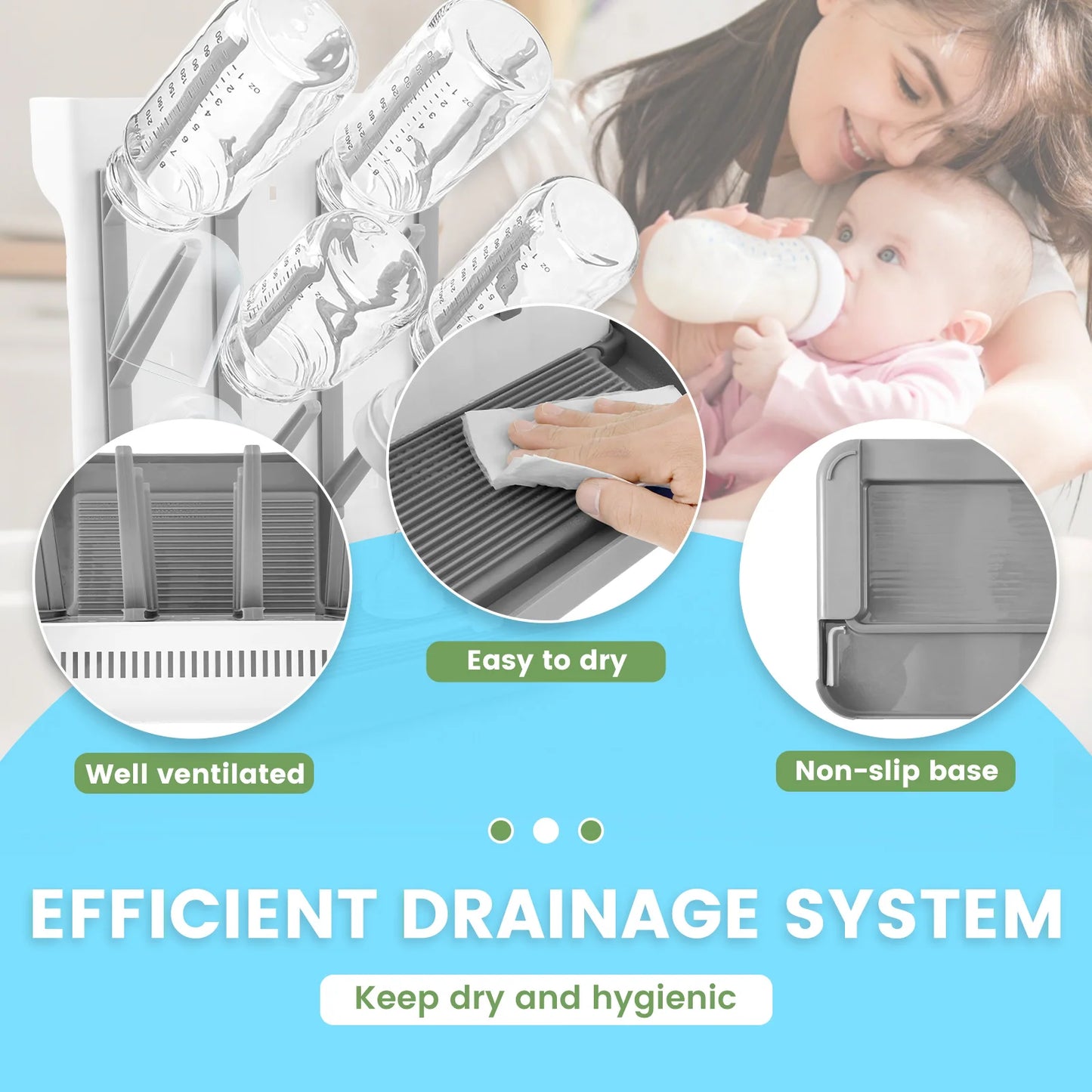 Bottle Dry Rack Baby Bottle Drain Drying Racks PP Baby Bottle Cleaning Dryer Drainer Storage Drying Rack with Bottom Drip Tray