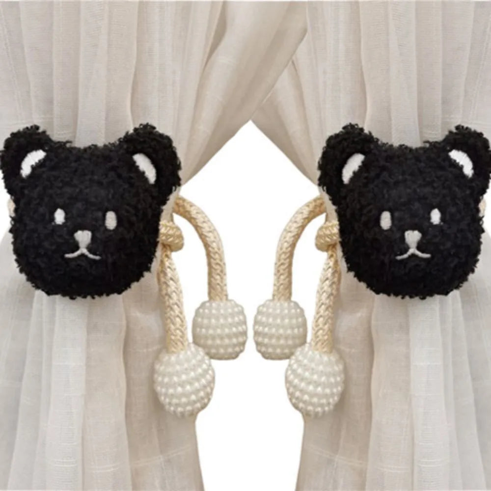 2Pcs Ins Cartoon Bear Curtain Cute Plush Window Curtain Buckles 3D Decorative Bear Curtain Tieback Curtain Accessories