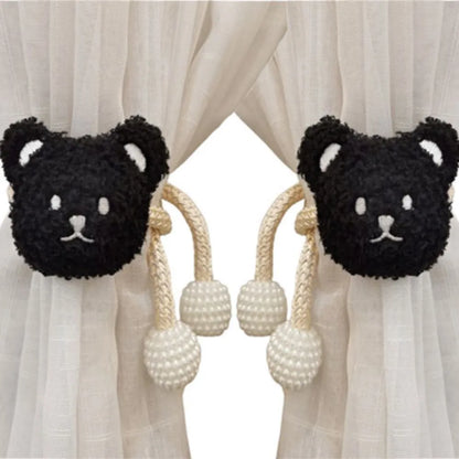 2Pcs Ins Cartoon Bear Curtain Cute Plush Window Curtain Buckles 3D Decorative Bear Curtain Tieback Curtain Accessories