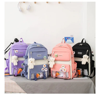 New Large-Capacity Primary School Junior High School Students Shoulders Backpack High School Five Sets of Multi-Compartment Fash