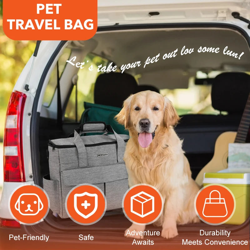 6 Sets Large Dog Travel Bag, Dog Camping Essentials, Weekend Pet Travel Kit, Dog Travel Accessories With Multi-Purpose Pocket