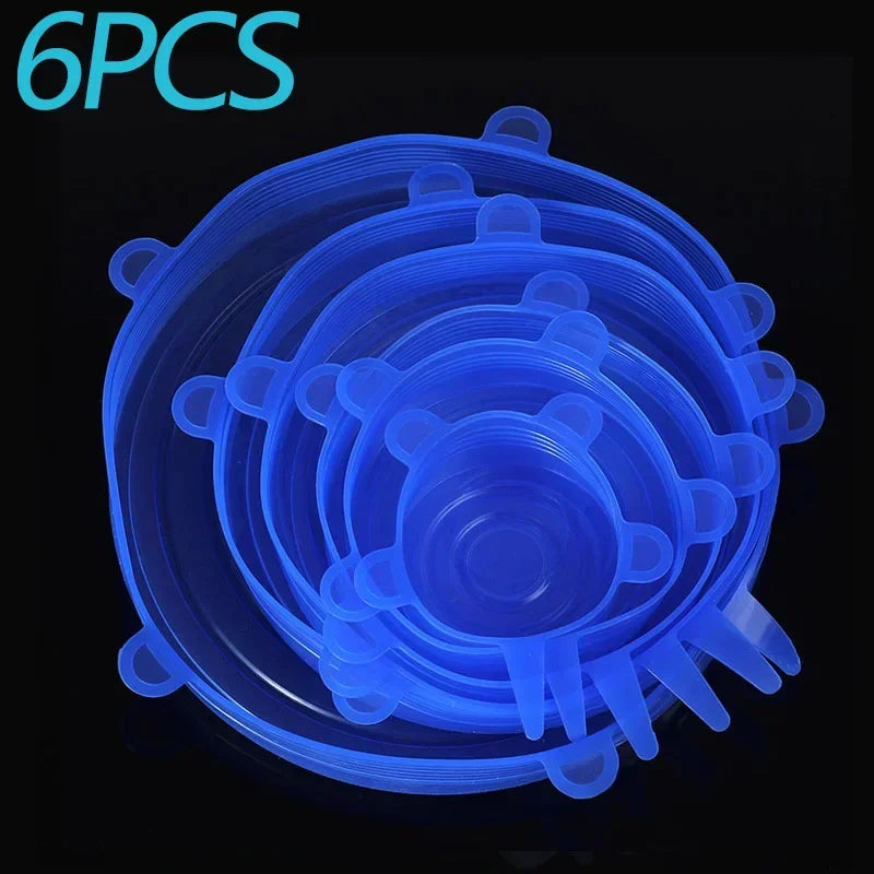 6 Pcs Silicone Covers Stretch Lids for Kitchen Microwave Food Caps Food Universal Dish Stretch Lids for Cans Kitchen Accessories